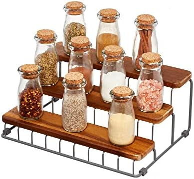 iDesign Ria Safford Collection Acacia Wood and Wire Three Organizer, 12" x 8.5" x 5", 3 Tier Spic... | Amazon (US)
