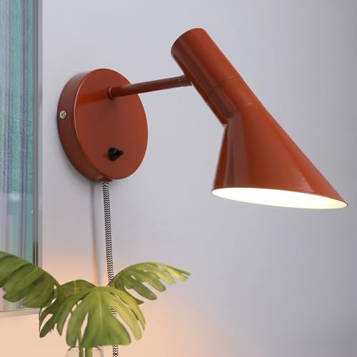 Mid-Century Modern Rotatable Plug in Wall Sconces for Bedroom, Rust Red | plug in easy to install... | Amazon (US)