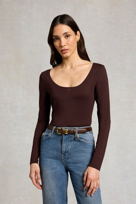 Supersoft Scoop Neck Top (Walnut) | Holland Cooper
