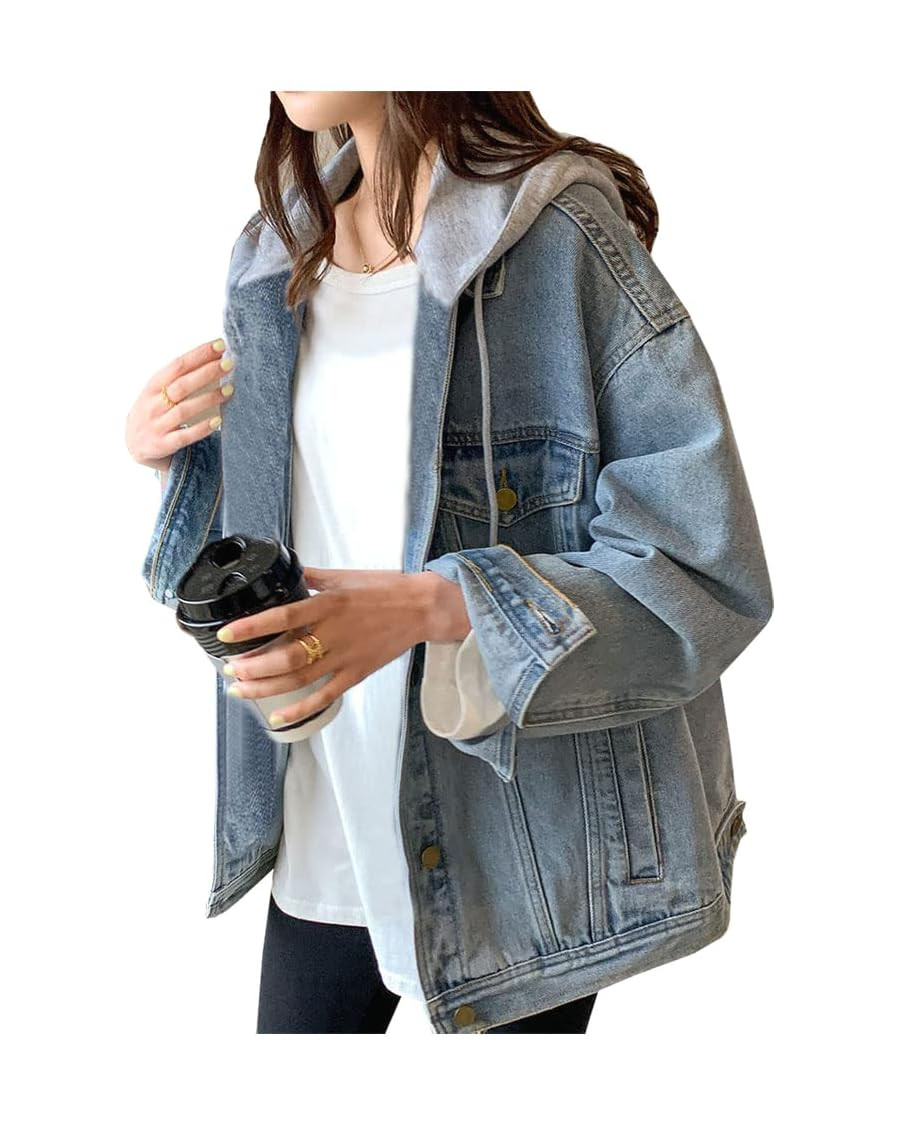 LifeShe Women's denim jacket with hood oversized distressed jean jackets hoodie | Amazon (US)