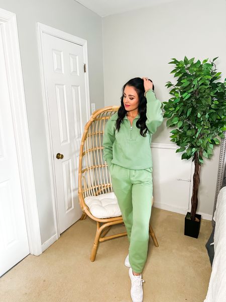 Matching amazon jogger set- such great quality and comes in multiple colors! 💚 also love these $70 Nike court shoes- perfect causal chic look! Also linking my $150 egg chair that’s on sale and my faux tree from amazon #founditonamazon 

#LTKunder50 #LTKfit #LTKhome