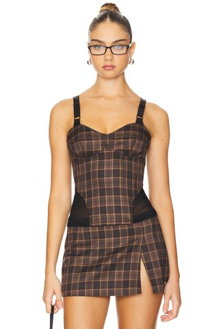 Marguerite Corset in Plaid Brown | Revolve Clothing (Global)