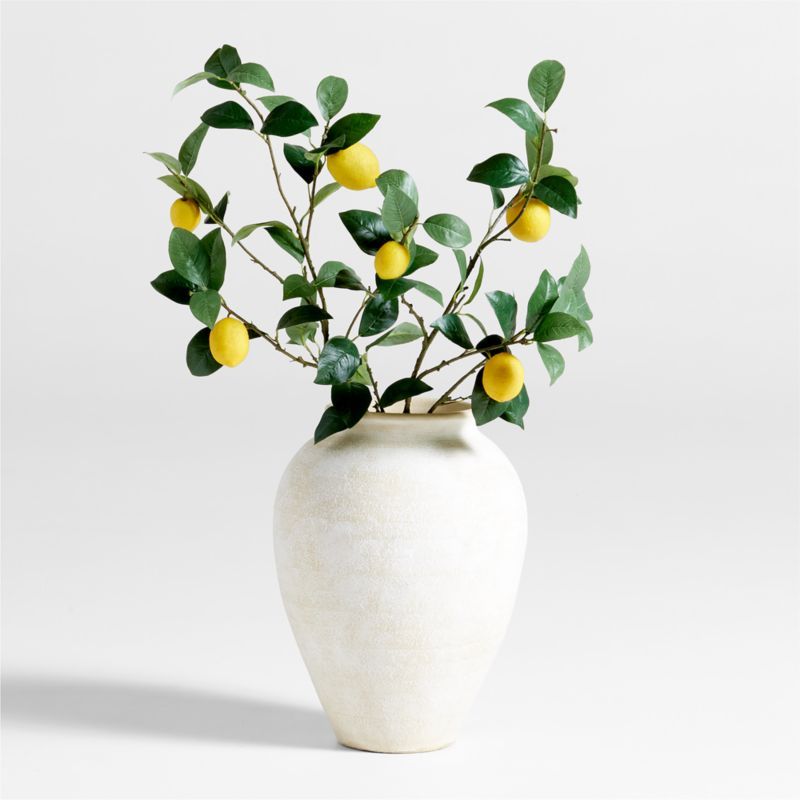 Faux Lemon Stem Arrangement in Ophelia Matte Natural Large Vase 17" | Crate & Barrel | Crate & Barrel