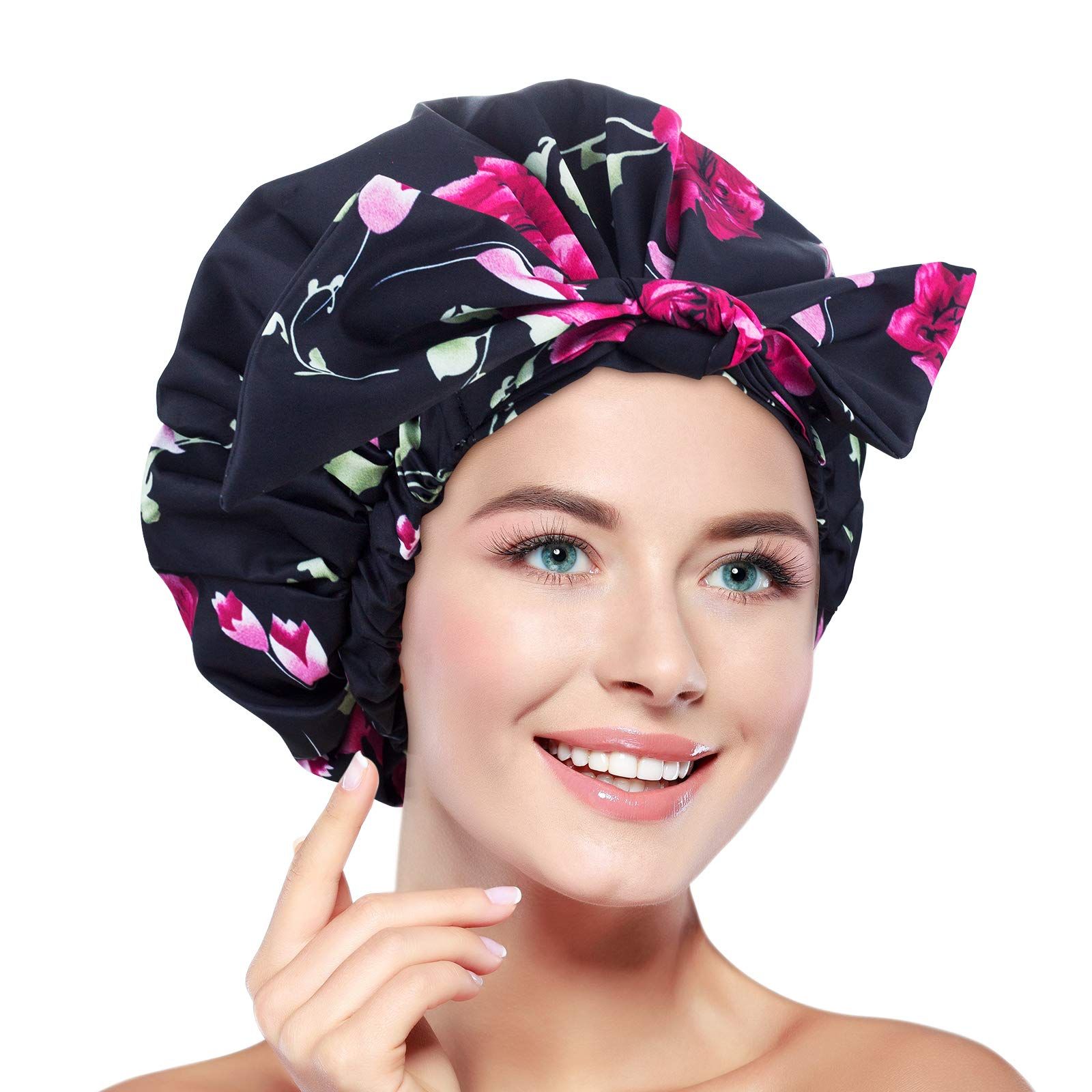 Reusable Shower Cap for Women Long Hair, Waterproof Large Shower Caps Adjustable, Washable, Breathab | Amazon (US)