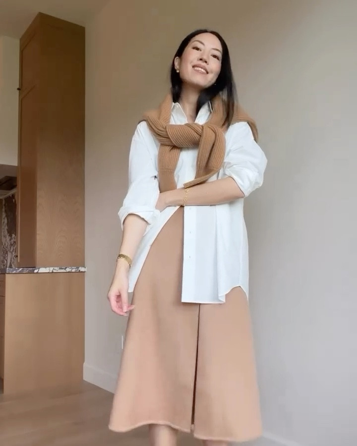 Classic winter workwear: button down shirt, long wool skirt, cashmere sweater, and low heels. 

#classicstyle
#winteroutfit
#winterofficeoutfit
#workwear
#officeattire

#LTKHoliday #LTKWorkwear #LTKFindsUnder100