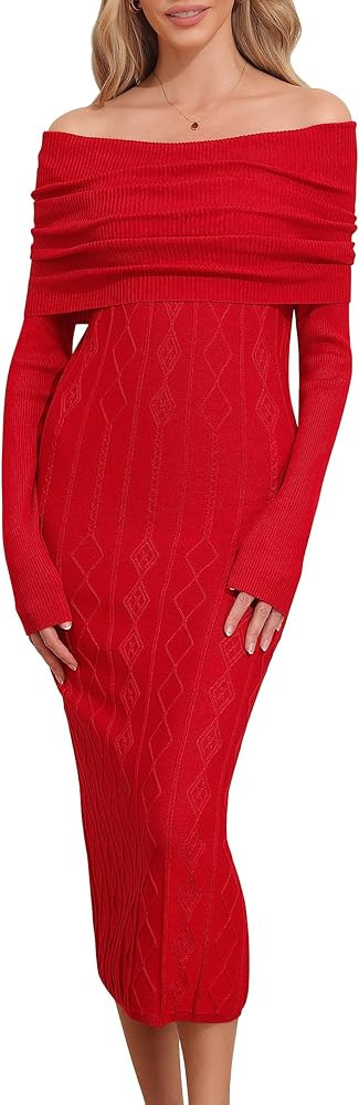 ninovino Women's Cable Knit Sweater Dress Long Sleeve Sexy Off The Shoulder Midi Bodycon Pollover... | Amazon (US)