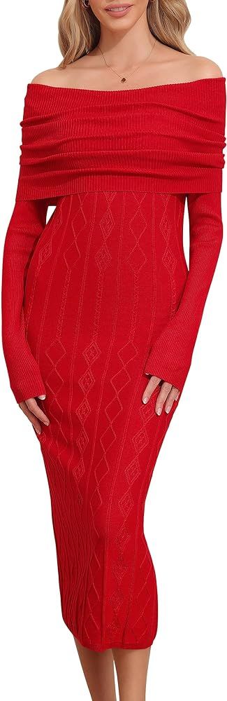ninovino Women's Cable Knit Sweater Dress Long Sleeve Sexy Off The Shoulder Midi Bodycon Pollover... | Amazon (US)
