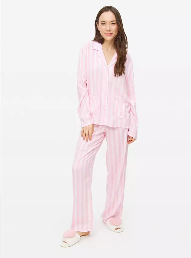 Buy Pink Stripe Heart Pocket Traditional Woven Pyjamas L | Pyjamas | Tu | Tu Clothing