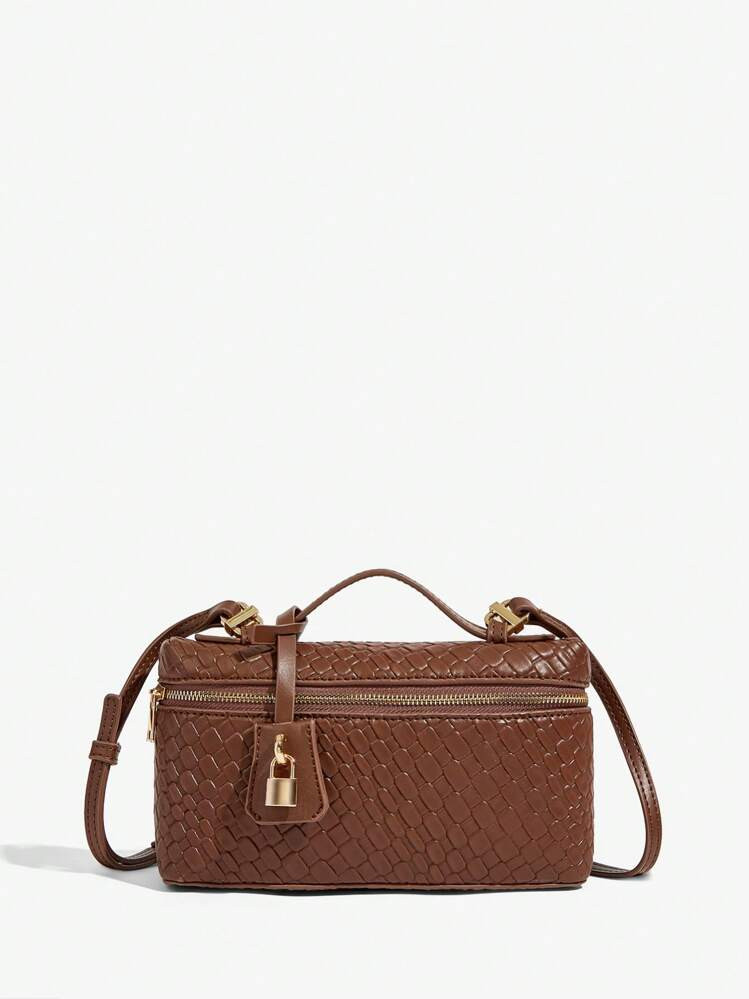 SHEIN SXY Ladies, Women Top Handle Bags ,Woven Bags, Fashionable, Simple, Elegant, Versatile, Classic, Woven PU,Red Bag,Metal Padlock Decoration,For Commute, Office,Date, Daily,Shopping, Afternoon Tea | SHEIN