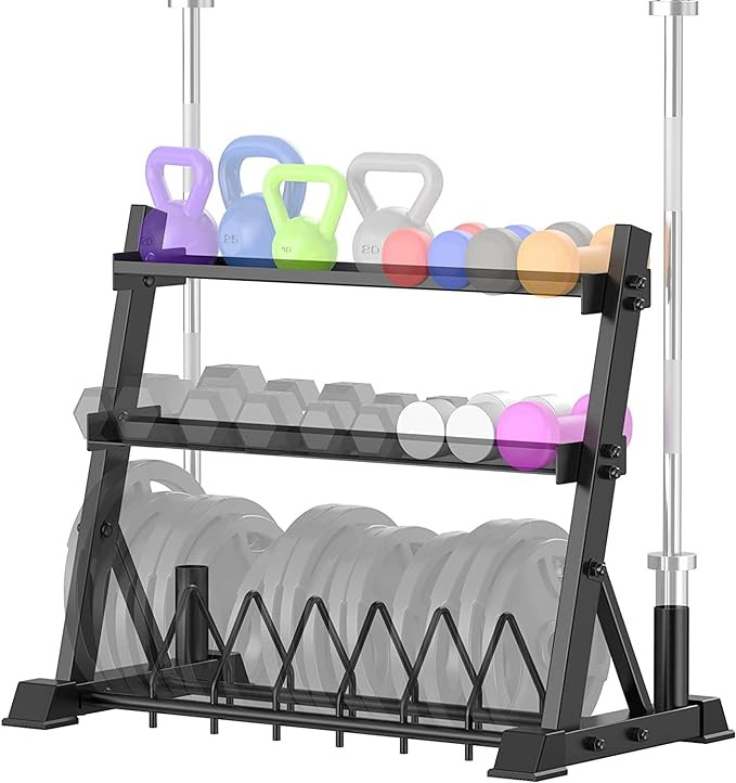 Dumbbell Rack 3-Tier Weight Plate Rack Storage Stand for Dumbbell/Kettlebell/Weight Plate and Cur... | Amazon (US)