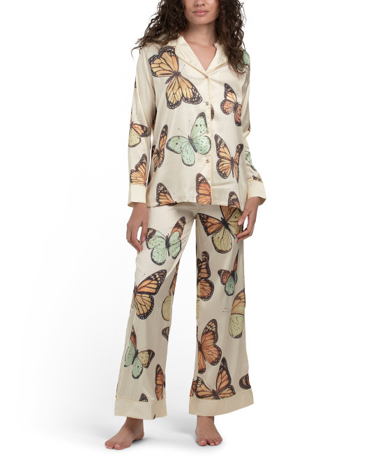Satin Floral Trellis Print Pajama Set | TJ Maxx