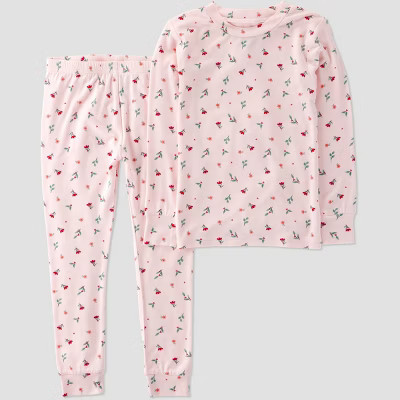 Carter's Just One You® Toddler Girls' 2pc Holiday Floral Short Sleeve Comfy Soft Pajama Set - Pink 3T | Target
