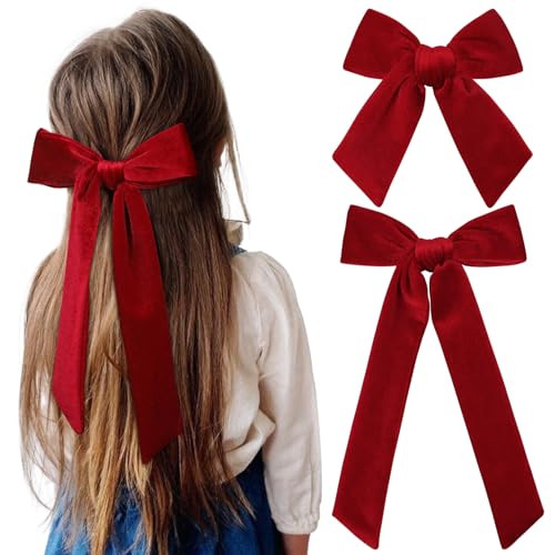 Large Velvet Hair Bows 2 Sizes 5"&3.5" Soft Velvet Hair Bow for Toddler Girls Long Ponytail Knot Bows Alligator Clip Hair Accessories for Little Girls Kids -Red | Amazon (US)
