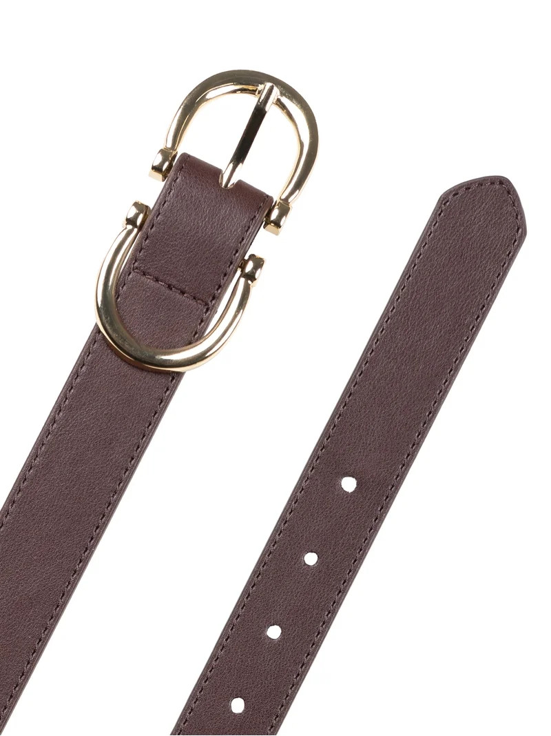 Time and Tru Women's & Women's Plus Status Double Buckle Belt, Brown | Walmart (US)