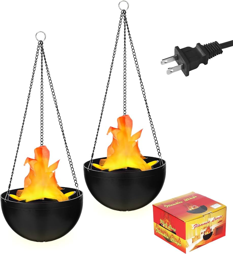 2 Pcs Halloween 3D Fake Fire Light 110v Artificial Hanging LED Flame Light Realistic Campfire Hal... | Amazon (US)