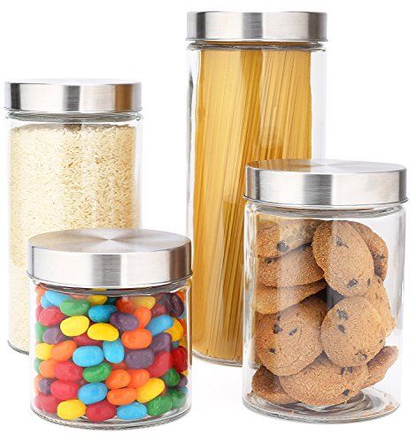 EatNeat 4-Piece Beautiful Glass Kitchen Canisters with Stainless Steel Lids - Food Storage Container | Amazon (US)