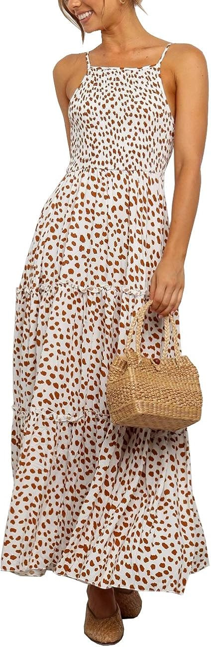 Zattcas Womens Summer Sleeveless Floral Print Tiered Ruffle Long Maxi Dress | Amazon (US)