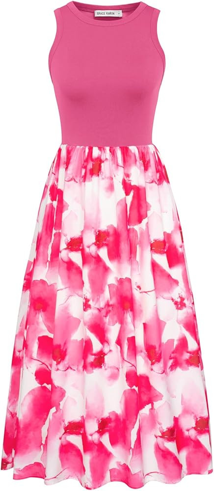 GRACE KARIN Womens Summer Dress Sleeveless Tank Dress Boho Casual Beach Vacation A Line Midi Dres... | Amazon (US)