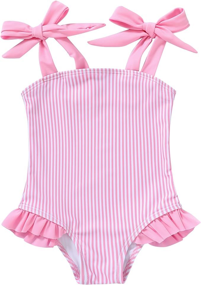 YOUNGER TREE Toddler Swimsuit Girl Color Block Stripe One-Piece Swimwear Baby Girl Bathing Suits | Amazon (US)