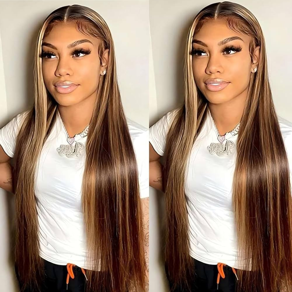 ISEE Wear & Go Glueless Wig Highlight Brown Wigs Silky Straight Pre-plucked 4x6 HD Transparent 4/... | Amazon (US)