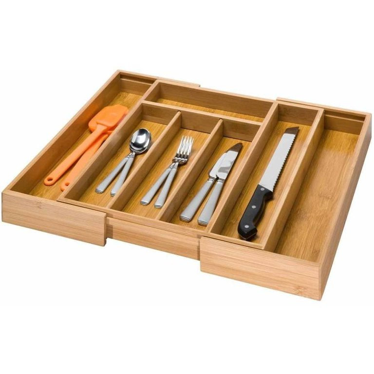Expandable Bamboo Kitchen Drawer Organizer in Brown | Walmart (US)