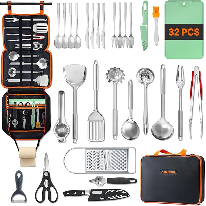 Gaialoop Portable Camping Cooking Utensils Set, Camp Kitchen Set with Organizer Bag, RV Essential... | Amazon (US)