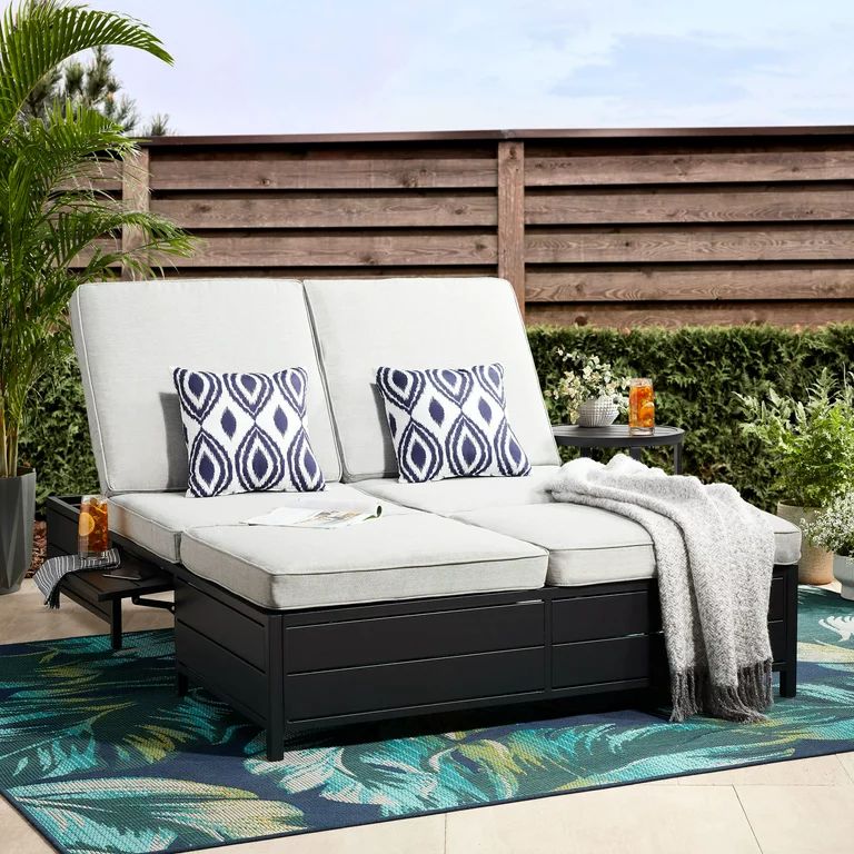 Mainstays Asher Springs Outdoor Double Chaise Lounge Bench- Black & Gray | Walmart (US)