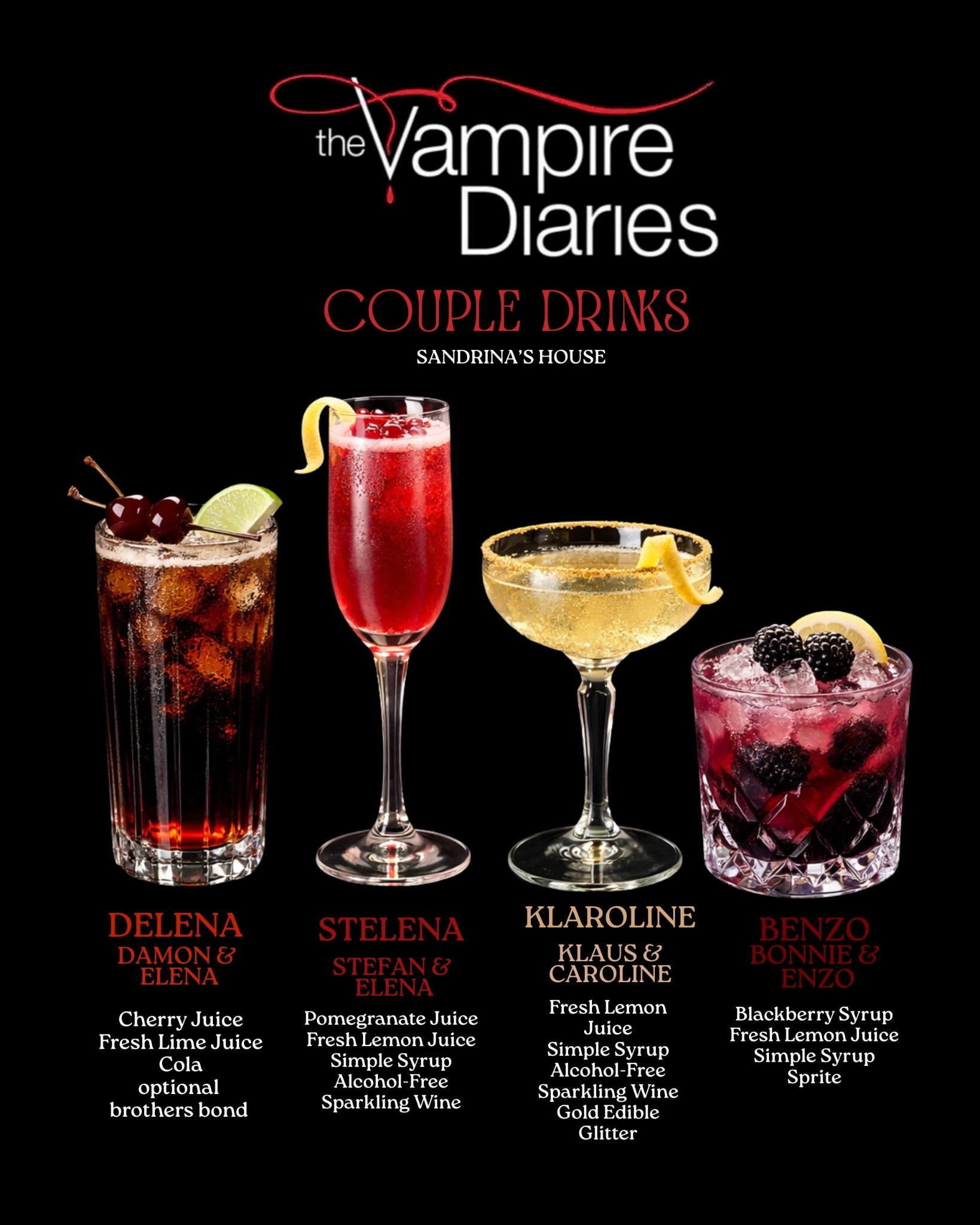 Vampire diaries drinks Obsessed with creating aesthetic drinks that feel like a whole experience 🩸✨

This Vampire Diaries inspired couple drink series is all about mood, energy and storytelling through cocktails.

From dark cherry highballs to golden sparkling drinks with edible glitter and fresh, romantic berry spritz creations – every drink represents a different love story.

If you love hosting, creating content or just elevating your everyday drinks, these pieces will completely upgrade your setup.

Think:
elegant glassware
moody aesthetics
luxury details

Save this for your next girls night, date night or content shoot 🍸

#LTKhome #LTKdatenight