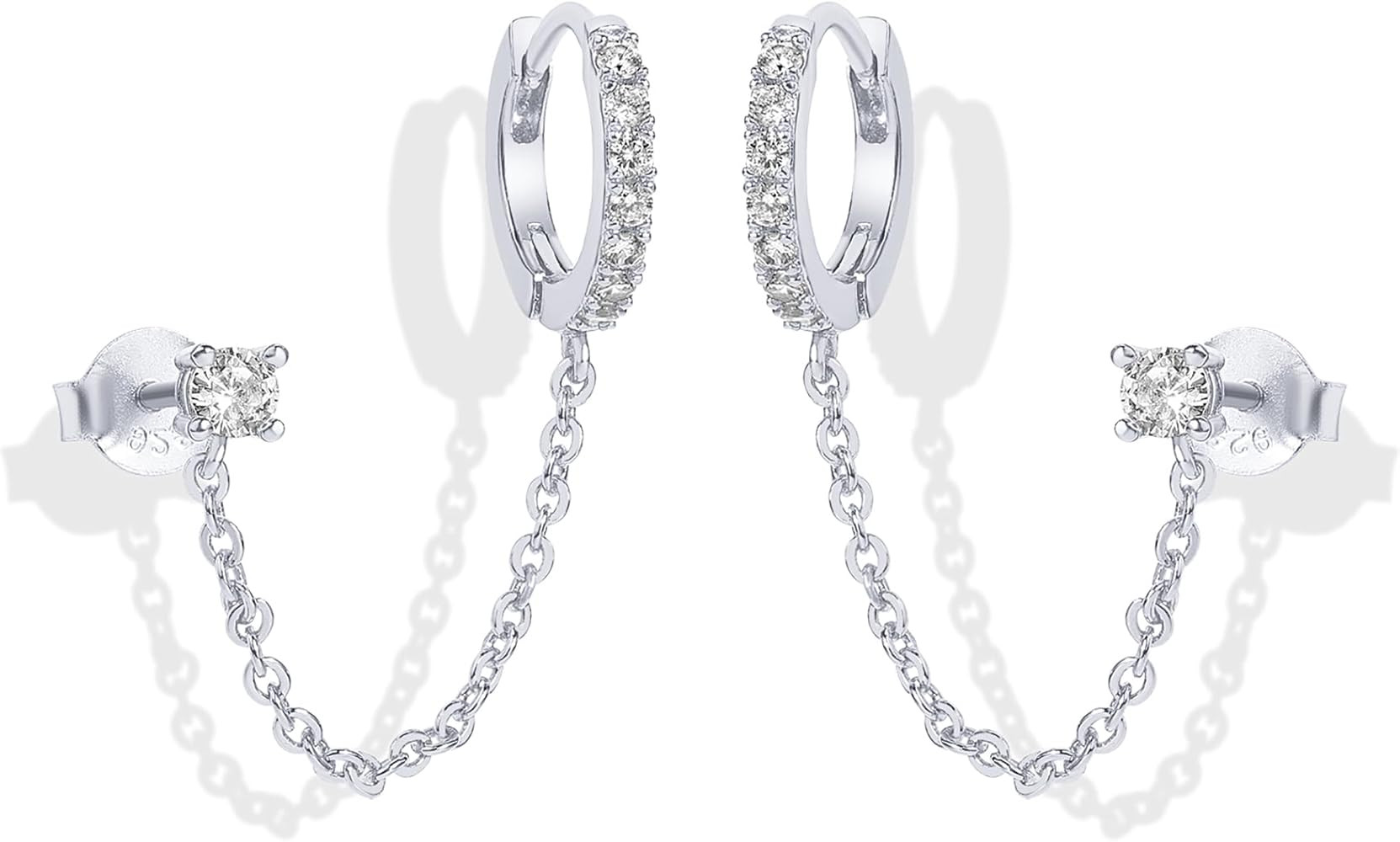 PAVOI 14K Gold Chain Earrings for Women | Double Piercing Dangle Chain Huggie Hoop Earrings | Cub... | Amazon (US)