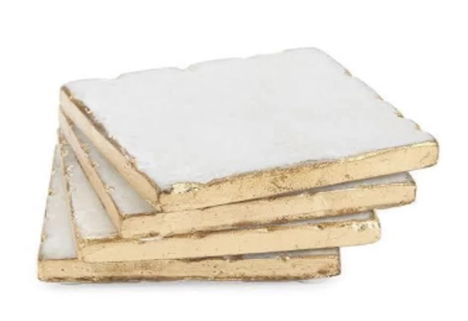 Marble Coaster, White Marble Square Coaster with Gold Edge, Set of 4, Handmade Hammered Texture E... | Walmart (US)