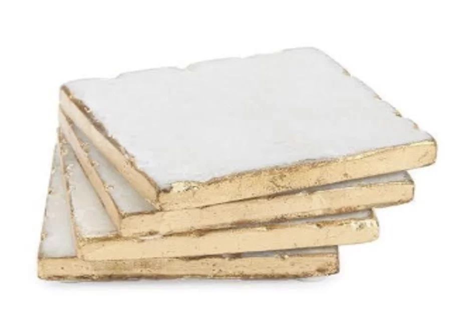 Marble Coaster, White Marble Square Coaster with Gold Edge, Set of 4, Handmade Hammered Texture E... | Walmart (US)