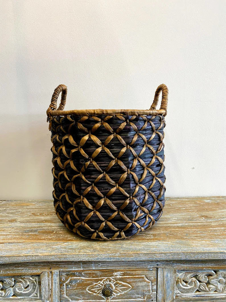 BLACK RATTAN BASKET, Ethnic Baskets, Tassel Storage Basket, Black Rattan Woven Baskets, Balinese Tot | Etsy (US)