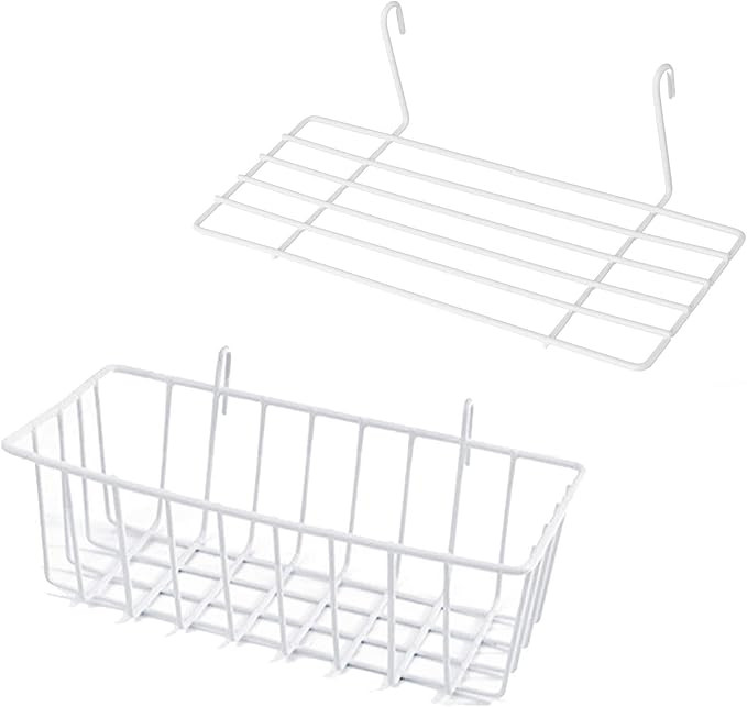 GBYAN Wire Wall Grid Basket Hanging Display Shelf White Metal Grid Panel Accessories, 2 Pack | Amazon (US)