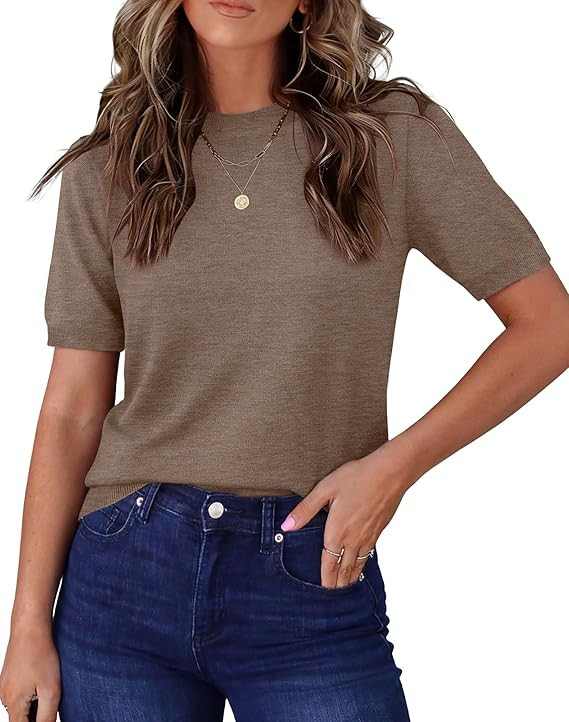 RUMIA Short Sleeve Sweaters for Women Summer Lightweight Loose Business Casual Tops (XS-XXL) | Amazon (US)