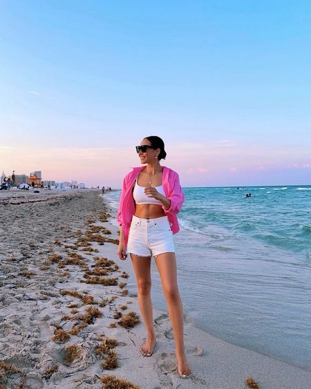 Miami/ vacation/ beach outfit 

Pink button up is old from target - linked to a similar option from Jcrew + GAP (currently on sale) 

White Agolde shorts

Celine sunglasses - polarized and great if you have a low nose bridge 

#LTKstyletip #LTKtravel