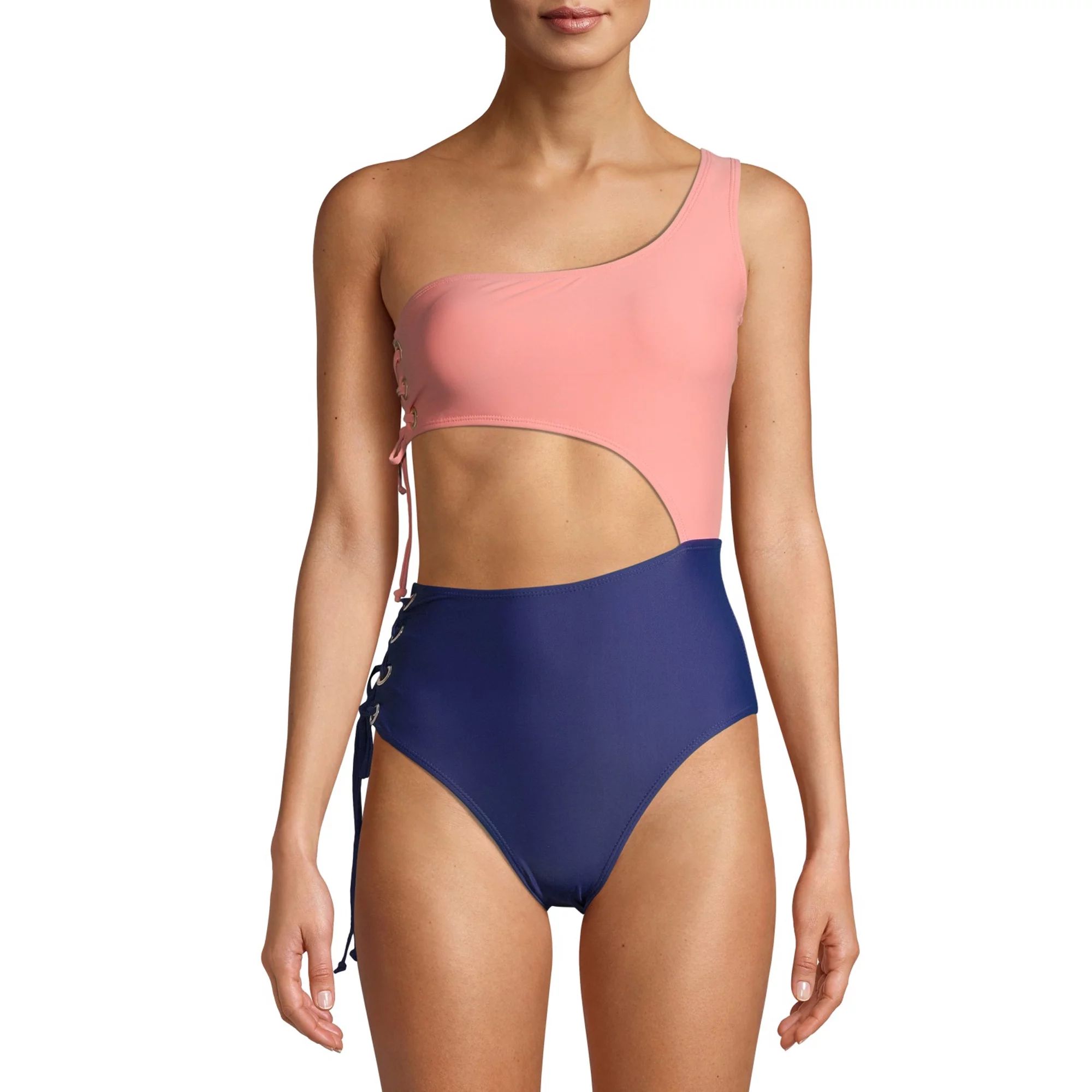 Juicy Couture Women's One-Piece Asymmetrical Swimsuit with Side Lacing Details | Walmart (US)
