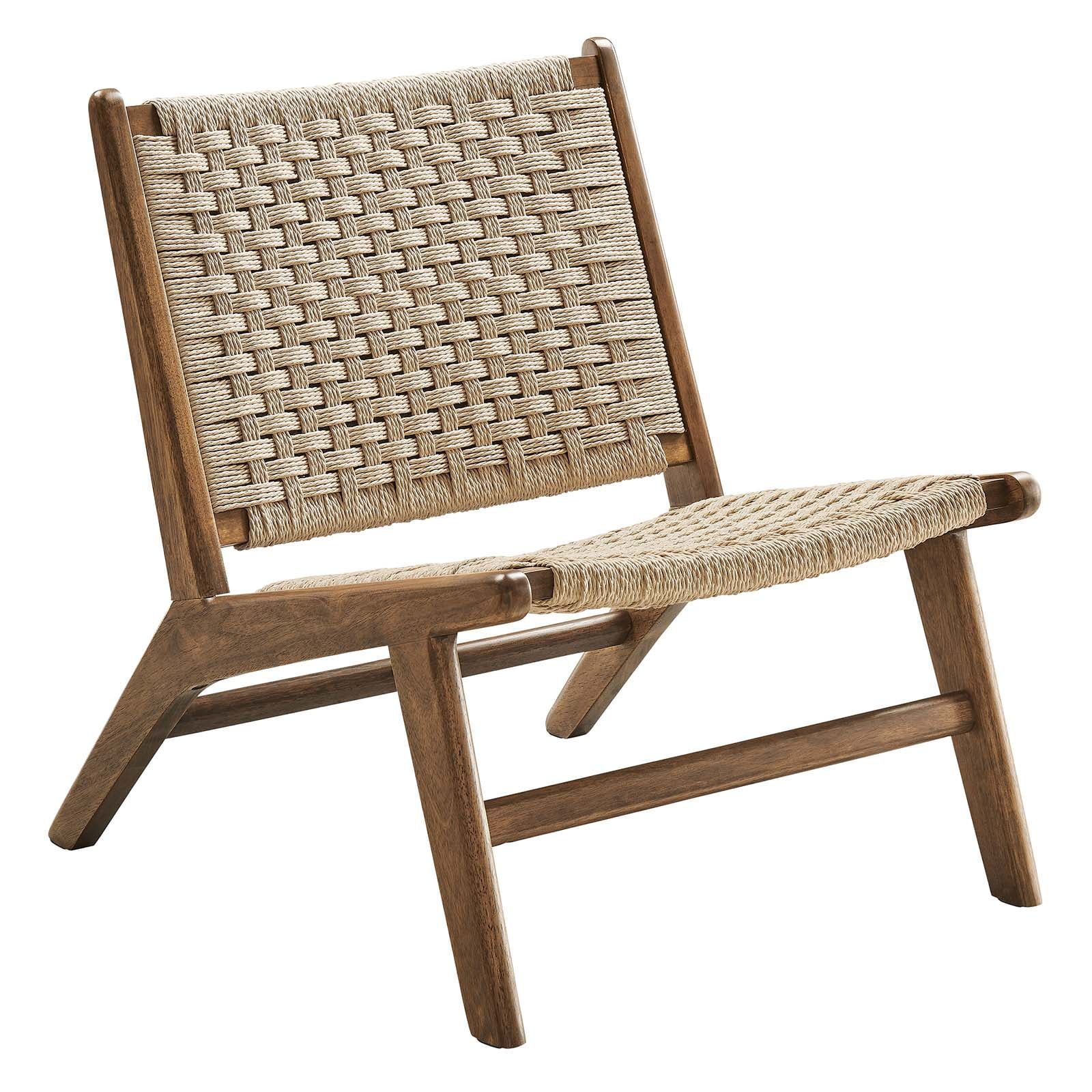 Modway Saoirse Woven Rope Wood Accent Lounge Chair in Walnut Natural | Walmart (US)