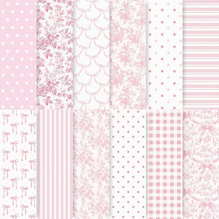 24 Sheets Pink Bow Floral Pattern Paper Chinoiserie Scrapbook Specialty Paper Double Sided Craft ... | Amazon (US)