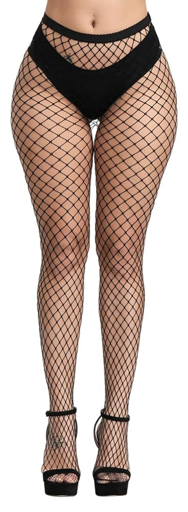 Pareberry Women's High Waisted Fishnet Tights Sexy Wide Mesh Fishnet Stockings | Amazon (US)
