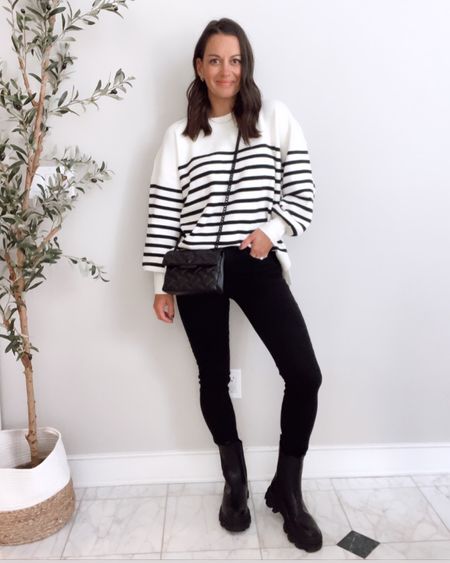 Love this Amazon outfit! Striped sweater runs true to size , I’m wearing a small - black skinny jeans run true to size - I’m wearing a 25 short, lug boots run true to size.

Amazon outfit, amazon fashion, striped sweater, black jeans, lug boots 

#LTKSeasonal #LTKunder50 #LTKstyletip