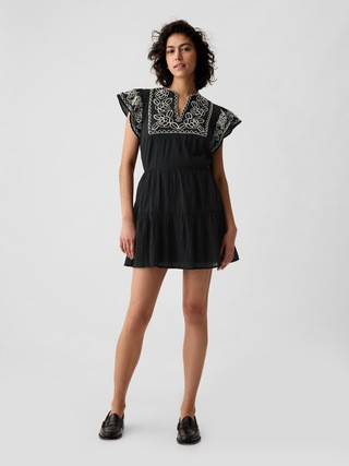 Crinkle Gauze Embroidered Mini Dress | Gap (US)