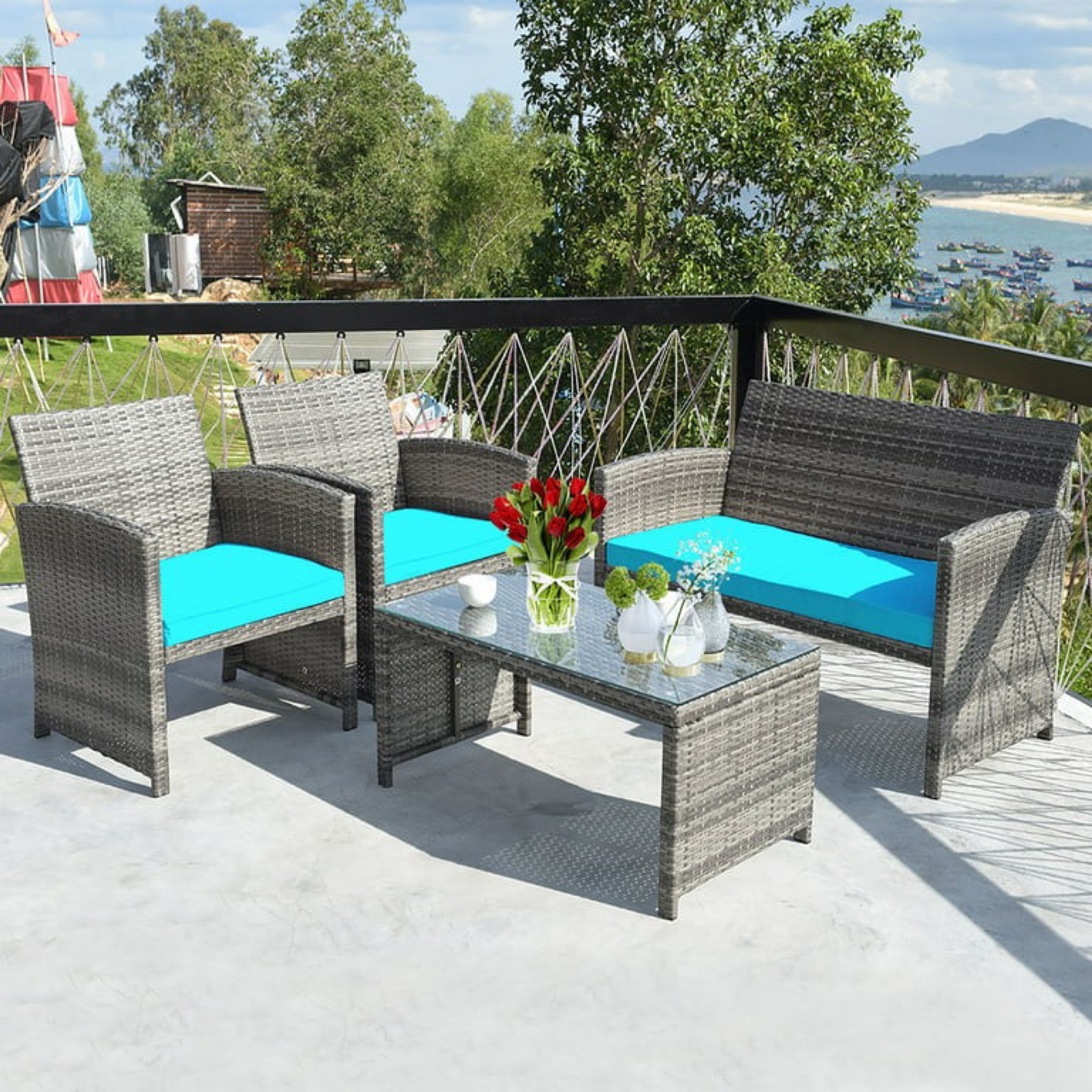 4PCS Patio Rattan Furniture Set Conversation Glass Table Top Cushioned Sofa Outdoor Turquoise, home decor, outdoor patio furniture, walmart patio sets, sabic platform 

#LTKSeasonal #LTKsalealert #LTKhome