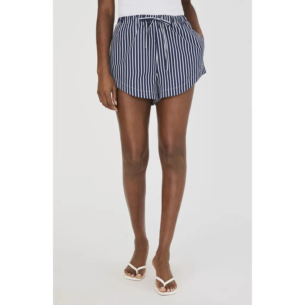 French Connection Alexis Stripe Cotton Drawstring Shorts in Marine Summer White at Nordstrom, Size Medium | Nordstrom