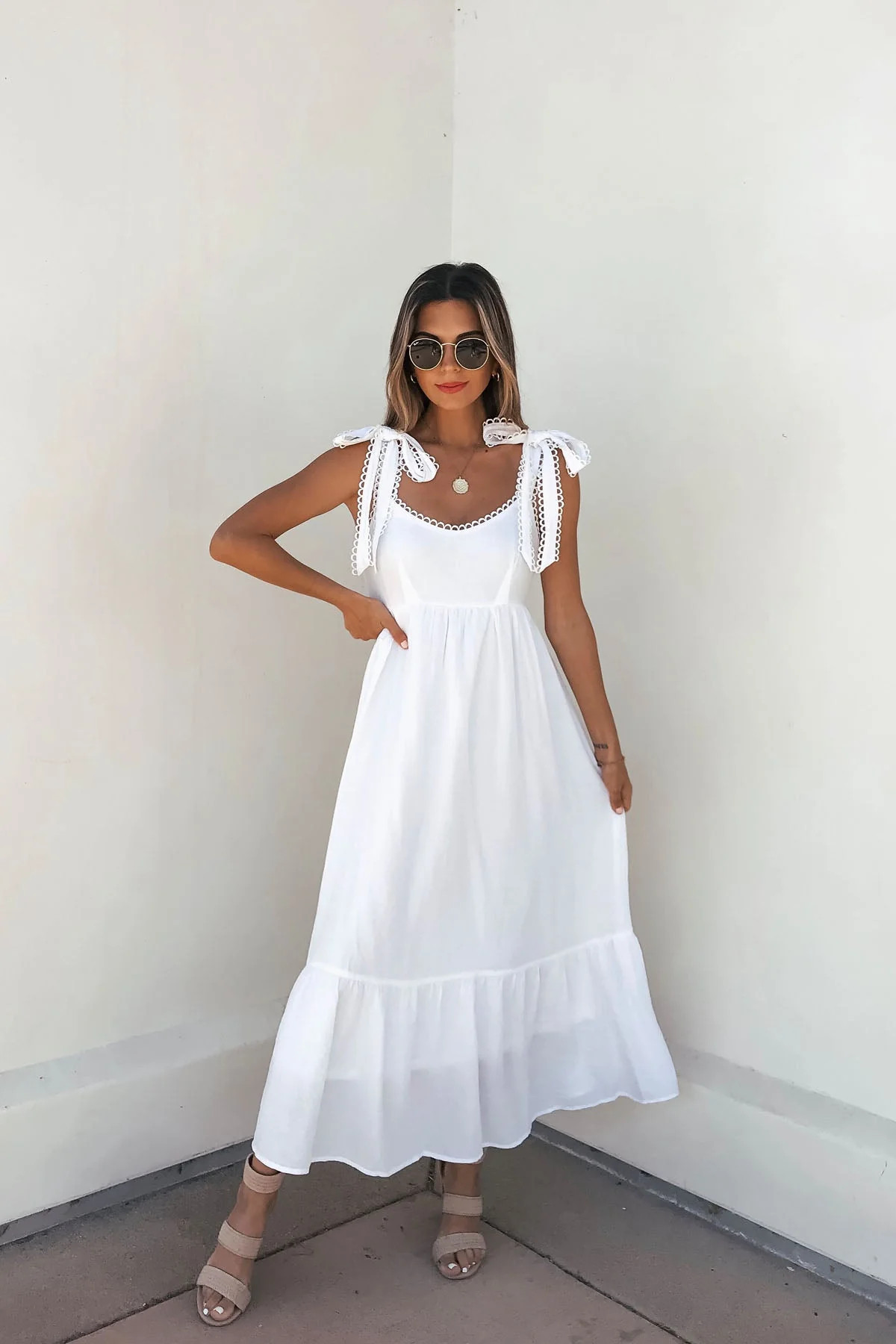 White Bow Tie Strap Tiered Maxi Dress | Magnolia Boutique