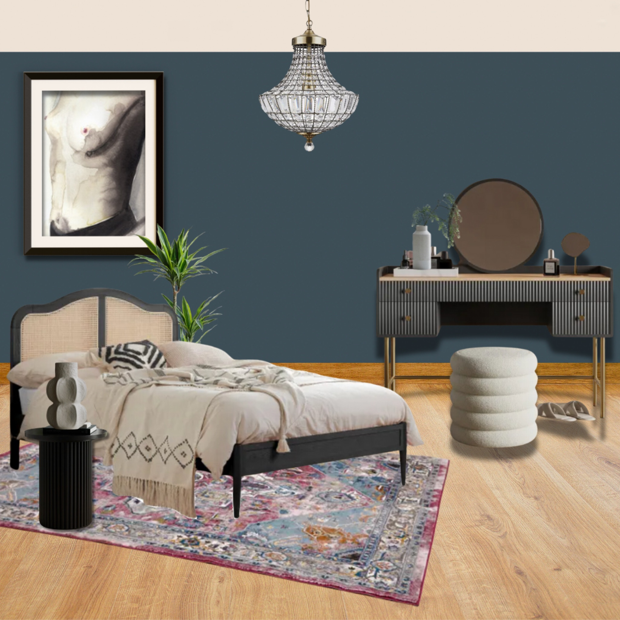 Blue and nude pink details in this bedroom mood board. Shop home decor for this interior theme below. Contains actual products and recommended products to fit them decor. Paint colours by Lick. 

#LTKeurope #LTKhome #LTKuk