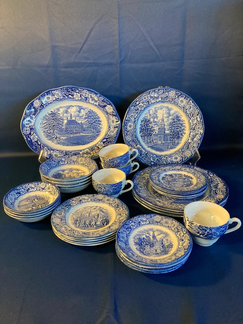 29 Piece Staffordshire Liberty Blue Dinnerware Set, Service For 4 | Etsy (US)