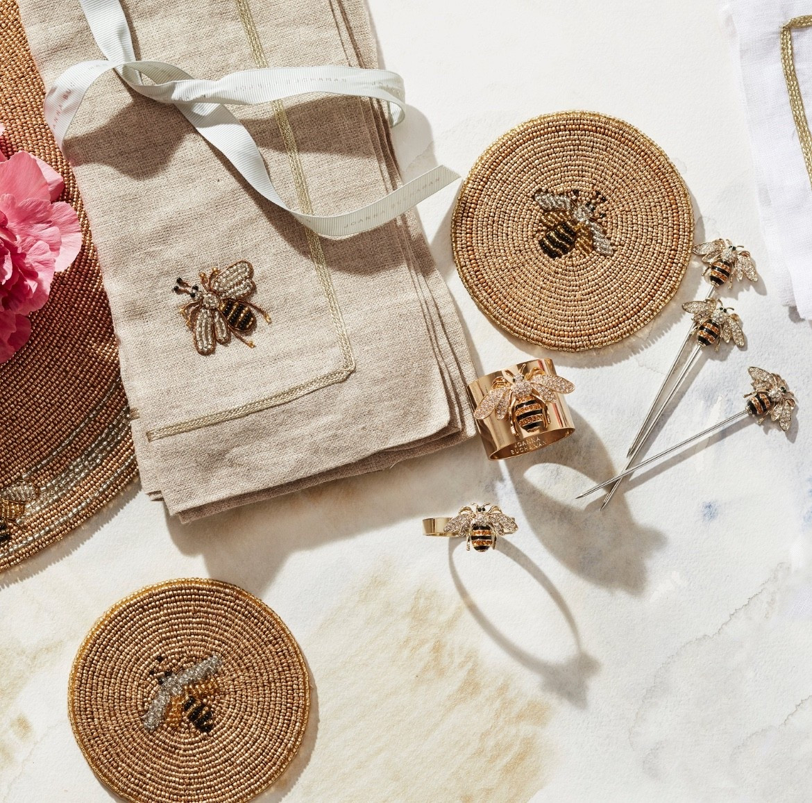 This beautiful honey bee collection with coasters, cloth napkins, napkin holders, metal straws, and cocktail picks is so perfect for dining alfresco this late summer/early fall! 

#LTKHome #LTKStyleTip #LTKFindsUnder100