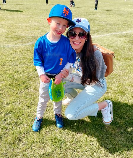 Baseball season ; baseball mom outfit ; sports game outfit ; Abercrombie jeans ; Mets hat ; must have womens Nikes ; toddler baseball outfit 

#LTKSeasonal #LTKfamily #LTKkids