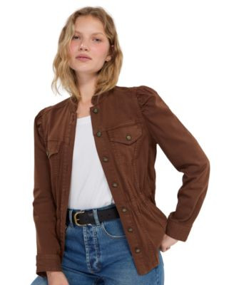 Liverpool Los Angeles Women's Puff Long-Sleeve Ruffle Collar Trucker Jacket - Carob Brown | Macy's