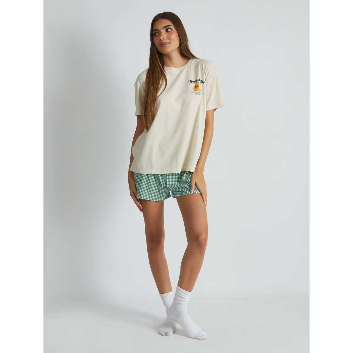 Women's Winnie the Pooh Gingham Pajama Set - White | Target